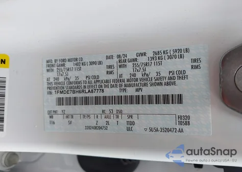 2024 Ford Bronco Big Bend z USA, uszkodzony, nr VIN 1FMDE7BH6RLA87778